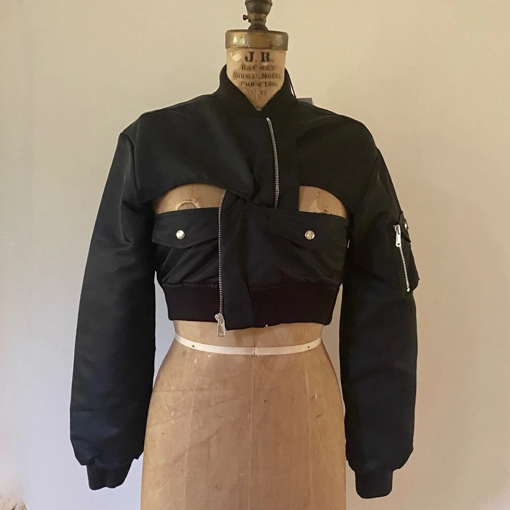 Coperni Cut-Out Cropped Shell Bomber Jacket Black New with Tags US 4 - Picture 10 of 15
